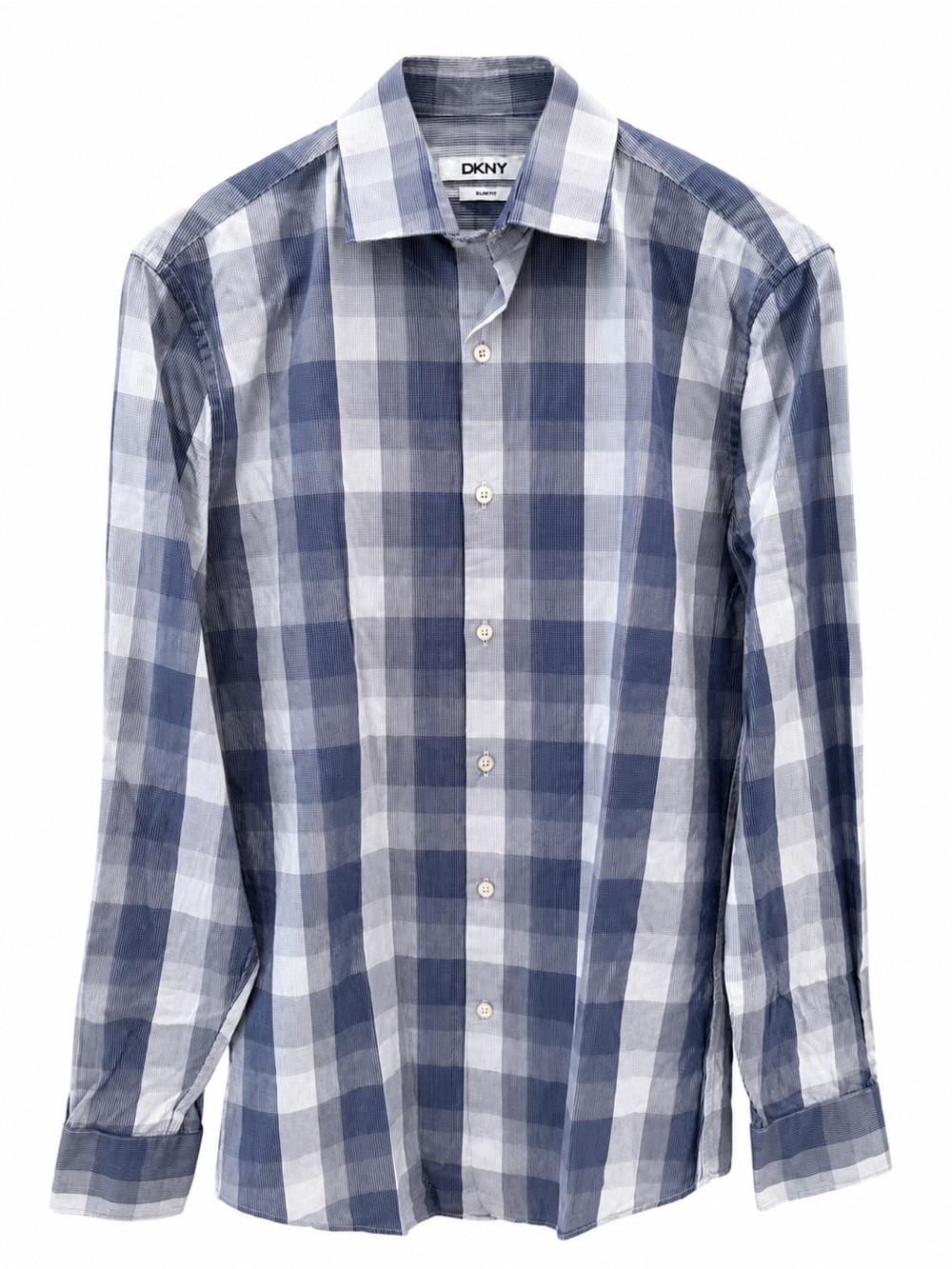 DKNY Blue and Light Blue Plaid Dress Shirt